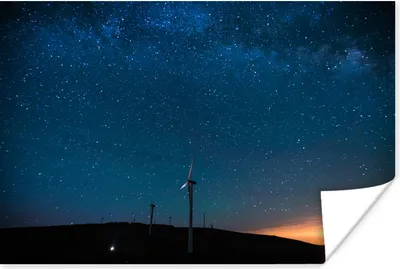 Produktbild von MuchoWow® Poster Sternenhimmel - Windmühle - Berg 180x120 cm - Fotoplakat