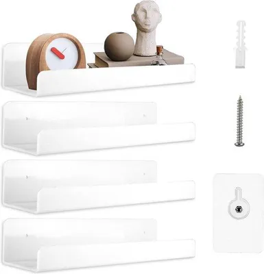 Produktbild von Famanu Wandregal 4 Stück Wandregale Weiß 38 cm Bilderleiste Weiß - Schwebendes Regal für Küche, Badezimmer, Büro, Wohnzimmer