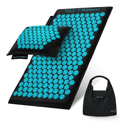 Produktbild von 4FIZJO ECO Akupressur-Matte mit Kissen aus Naturfüllung, für Massage und Entspannung, Schwarz-Blau