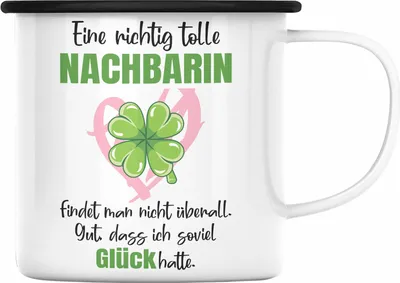 Produktbild von Trendation - Beste Nachbarin Emaille Tasse Geschenk Geburtstag Freundin Lieblings Nachbarin Geschenkidee Abschied Abschiedsgeschenk Weihnachten (Schwarz)