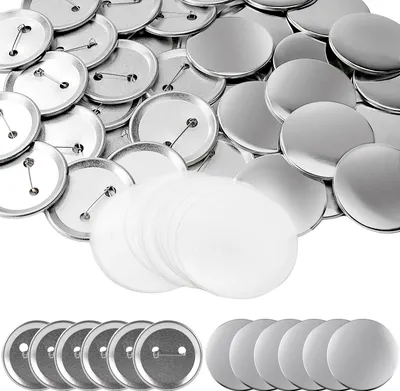 Image de 200 sets de badges vierges - Kit de badges ronds 25mm en métal avec boîtier métallique, dos & film transparent pour faire soi-même ses badges