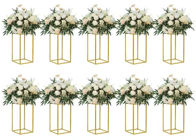10er-Set goldene Blumenständer 40 cm, Metall, geometrisch, rechteckig