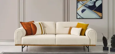 Produktbild von Modern Sofa 3 Sitzer Luxus Beige Design Möbel in Wohnzimmer Couchen