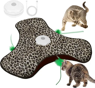 Produktbild von Interaktives Katzenspielzeug mit beweglicher Feder – wiederaufladbar – Spielmatte mit Mausgeräuschen – 3 Modi
