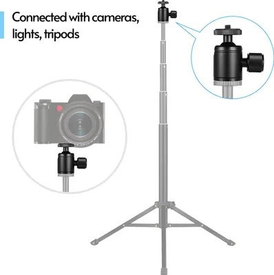 Image de Mini adaptateur de tête de trépied en alliage d'aluminium avec vis de 1/4 de pouce et trou de vis de 3/8 de pouce pour téléphone portable, appareil photo et lampe LED Trépied noir