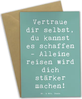 Produktbild von Mr. & Mrs. Panda Klappkarte Spruch Alleine Reisen unternehmen - Meeresbrise - Geschenk, Glückwunschkarte, Inspiration, Mut, Zuversicht, hochzeitskarten, einladungskarten