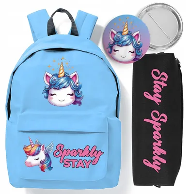 Image de Funandstyle Set Scolaire Sac à Dos Bleu Trousse Pin's