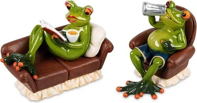 Produktbild von Formano 2er Set lustige Frösche FroschpaarFeierabend auf Couch Figur Poly 12 cm
