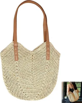 Produktbild von Strohtasche für Damen – Bohemian Strandtasche – Handgewebt und geflochten – Perfekt für den Urlaub
