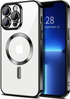 Produktbild von Magnetische Klar Hülle für iPhone 13 Pro, Kompatibel mit MagSafe, Elektroplattiert Handyhülle mit Kameraschutz Schwarz