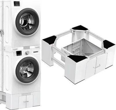 Immagine prodotto di Ripiano regolabile per lavatrice 63-69 cm, max 400 kg, base per lavatrice e frigorifero, arredamento per bagno e lavanderia
