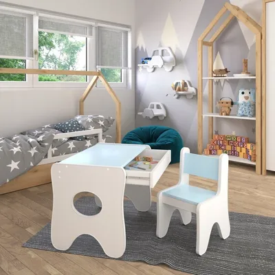 Immagine prodotto di Happy Babies - Scrivania per bambini con 1 sedia - Tavolo da gioco ergonomico con spazio di archiviazione - Tavolo da gioco e apprendimento ergonomico per bambini e bambine - Mobili per bambini