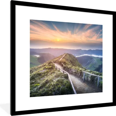 Produktbild von MuchoWow® Gerahmtes Poster Berge - Sonne - Natur 40x40 cm - Poster mit Schwarzem Bilderrahmen Wandposter Rahmen Foto Bilder - Poster - Plakat im Rahmen