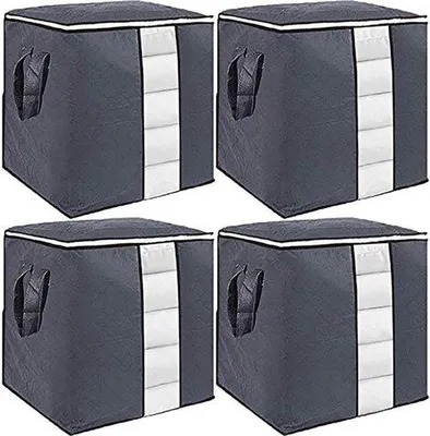 Image de Grands sacs de rangement en tissu, lot de 4, épais, pliables, pour le linge de lit et les vêtements