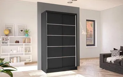 Productafbeelding van Schuifdeurkast - Kledingkast - Opbergen Kleding - Ruimtebesparend - 100 x 200 cm - Zwart