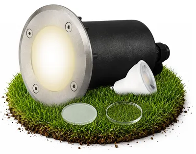 Produktbild von SSC-LUXon MARNE Bodenleuchte Außen LED 230V rund - mit GU10 Leuchtmittel 3W neutralweiß  - Bodenlampe für Terrasse & Garten IP67 befahrbar & betretbar