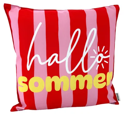 Produktbild von Heimtexland ® Outdoor Deko Kissen 45x45 mit Füllung Garten Lounge Dekokissen wasserabweisend wetterfest Outdoorkissen Gartenkissen bedruckt Typ906 Sommer Streifen Rot
