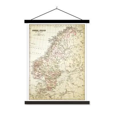 Produktbild von MuchoWow® Textilposter Antike und detaillierte Karte von Norwegen und Schweden 90x120 cm mit schwarzem Rahmen - Dekoration