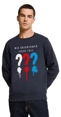 Produktbild von Spreadshirt Die Drei Fragezeichen Wir Übernehmen Jeden Fall Herren Premium Pullover, L, Navy