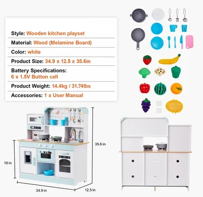 Imagen del producto de Cocina de juguete - Juego de cocina - Juego de utensilios de cocina - con sonido. Ideal para juegos de simulación, incluye vajilla. Recomendado para niños de 3 a 6 años