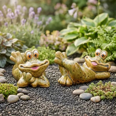 Imagen del producto de Encanto relajado para su hogar: Dos ranas decorativas de porcelana.