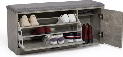 Produktbild von Mondeer Flurgarderob Garderoben-Set Schuhschrank  und Garderobenpaneel mit Spiegel Grau