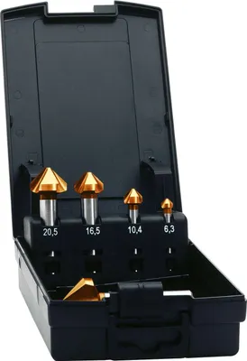 Produktbild von Exact 05568 Countersink set 5-piece 6.3 mm, 10.4 mm, 16.5 mm, 20.5 mm, 25 mm HSS TiN Cylinder shank 1 Set