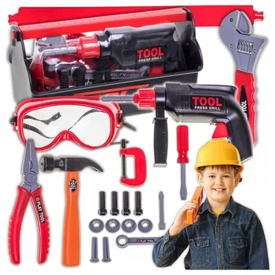 Produktbild von Kinderwerkzeugset, Werkzeugkasten, Bohrmaschine, Hammer, Brille
