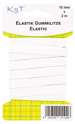 Elastikband 10 mm x 2 m, Weiß, waschbar bis 95 °C