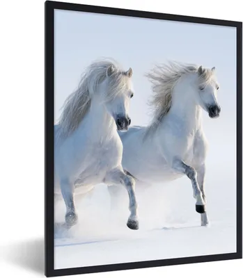 Produktbild von MuchoWow® Gerahmtes Poster Winter - Pferde - Schnee 30x40 cm - Poster mit Schwarzem Bilderrahmen Wandposter Rahmen Foto Bilder - Wanddeko - Kunstdrucke