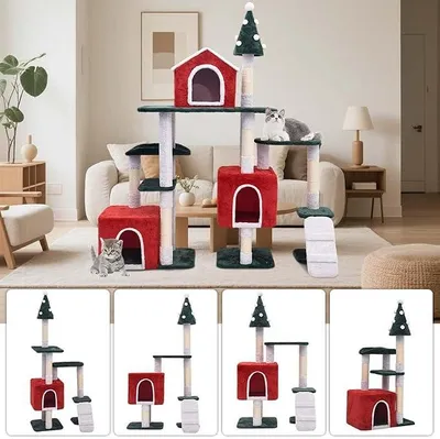 Produktbild von Weihnachtskatzenbaum, Katzenturm, großer Kratzbaum für große Katzen, Rot