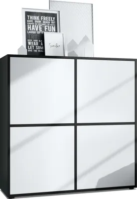 Produktbild von Vladon Highboard Cuba V2 Schrank 104 x 105,5 x 35,5 cm Sideboard mit 8 Fächern,  Germany, Korpus in Schwarz matt / Fronten in Weiß matt