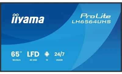 Produktbild von 65" 3840x2160, UHD VA DLED panel, Haze 25% 500cd/m², Landscape and Portrait, Speakers 2x 10W, 2x HDMIx 1x USB-C (DP Alt, 15W DP, Data loopthrough), USB 2.0 x2, WiFi, LAN, Media Play USB Port, Control LAN / RS232C, iiSignage2 (CMS/DMS), iiShare (cast), iiC