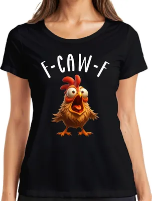 Produktbild von F-CAW-F Lustiges Cartoon Huhn Verrücktes Bauernhof Humor witzig Damen T-Shirt, Schwarz, S