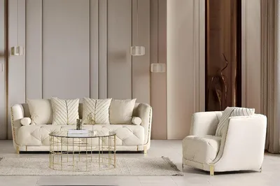 Image de Ensemble de canapés moderne beige 3+1 places : canapé 3 places élégant et fauteuil