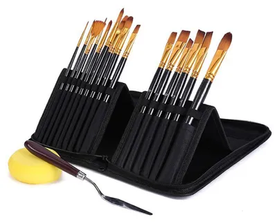 Produktbild von Acryl- und Ölfarben-Sets mit 17 Pinseln und Opferkasten