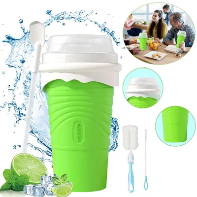 Produktbild von Slushy Maker, Eis zum Kneten Slushy Becher, Silikon Slushy Maker Cup, Slush Becher mit Strohhalmlöffel und Tassenbürste für Slushie Eis