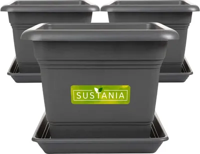 Produktbild von Pflanzkübel Eckig 28x28 Anthrazit 3er Set - Robuster Blumentopf Groß, Übertopf Ideal für Tomatenpflanzen, Eckige Pflanztöpfe Kunststoff für Garten &