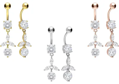 Produktbild von Bauchnabelpiercing Chirurgenstahl Bananabell KRISTALLBLUME + 2 KRISTALLE