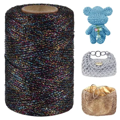 Produktbild von Metallic Häkelgarn 3mm x 100m Buntes Schwarz Polyester Glitzergarn