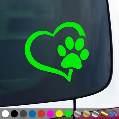 Produktbild von PantherPixel Pfote Aufkleber Herz Welpen Tatzen Katze Hundepfote Sticker Auto Geschenkidee Farbe Neon-Grün