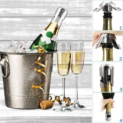 Produktbild von Stopper 4 Stück Flaschenstopper für Prosecco - Edelstahl Weinstopper Vakuum für Sprudelwein - Leckdichter Blasenretainer
