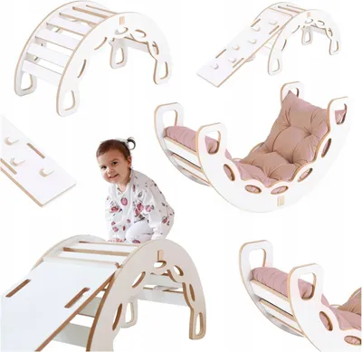 Produktbild von MISIOO Kletterbogen mit Kissen Für Kinder - Baby Wippe Mit Abgerundeten Kanten Für Sicherheit - Weiß MDF - Laminierte Oberfläche - 90x41x50 cm