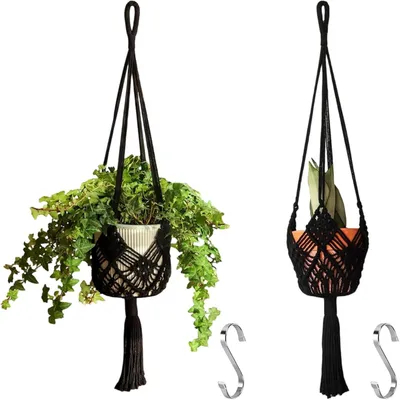 Produktbild von Hängeblumentöpfe 90 cm, 2er-Set, für Töpfe bis 20 cm, Makramee, schwarz, für Innen und Außen