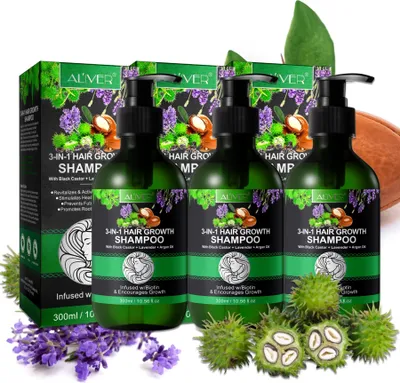 Produktbild von Shampoo 3-in-1 mit Rizinusöl Lavendelöl Arganöl Kopfhaut Pflege Haarwachstum Vegan, 3x 300ml