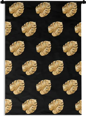 Produktbild von MuchoWow® Wandteppich Wandbehang Gold - Monstera - Muster 60x90 cm Tapisserie Dekoration Wandtuch - Foto-Teppich - Abwaschbar