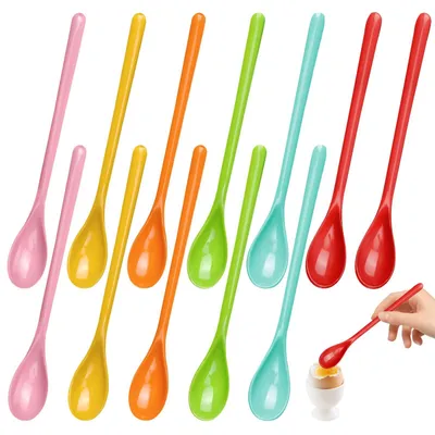 12 bunte Plastiklöffel, 18,5 cm, wiederverwendbar