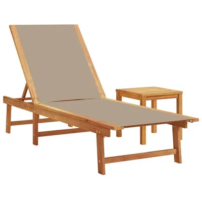Productafbeelding van vidaXL Zonnebed met tafel, taupe kleur, massief acaciahout en textielstof