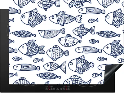 Produktbild von KitchenYeah© Herdabdeckplatte Fisch - Skandinavien - Muster , 71x52cm, Küche Deko, Glaskeramikkochfeld Herdabdeckung, Abdeckplatte fùr Kochfeld