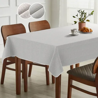 Produktbild von Tischdecke Ornament - NATALIE mit Beschichtung Tischwäsche Ästhetik Motiv Edelmetall Stofftischdecke gemustert Silber 130x90cm mit Paspelband